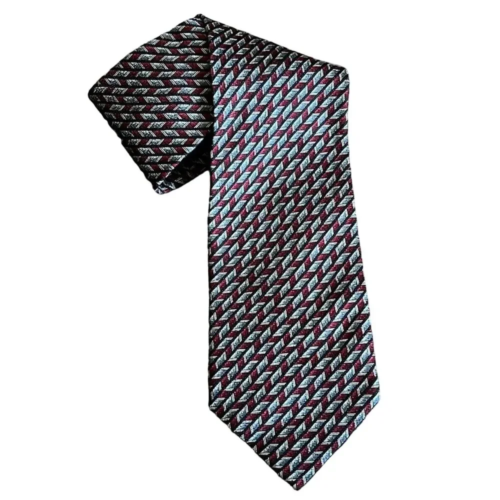 Paulo Vasari Gray/Burgundy Abstract Design 100% Silk Neck Tie Made In Italy